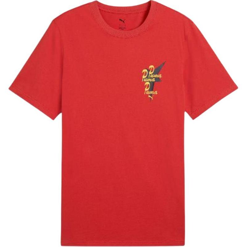 PUMA 运动生活系列 圆领套头透气短袖T恤 男款 橙红色