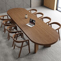 Solid wood large office desk conference table negotiation table oval tea table large board table long table multiple employee computers -