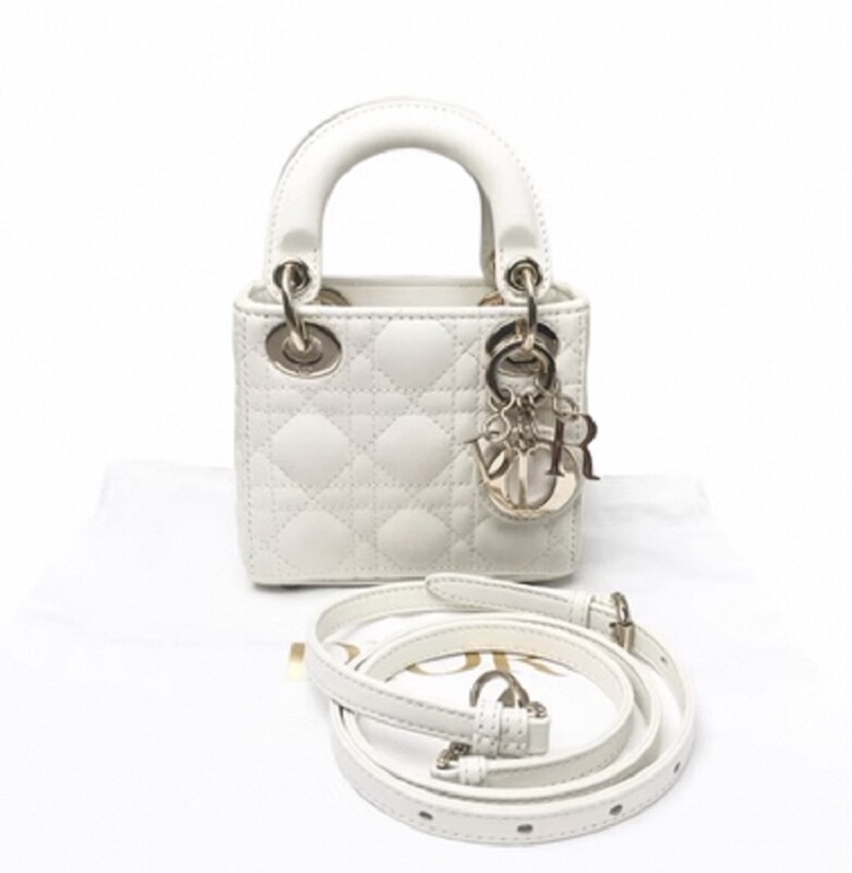 9.9 New Dior/Lady Dior Sheepskin Cream White Women's Mini Lady Dior Bag Crossbody Handbag