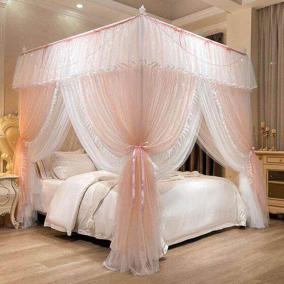 Fully Blackout, Installation-Free Bed Curtain and Mosquito Net, Integrated Design, New Model for Students, Double-Layer, European-Style with Bracket