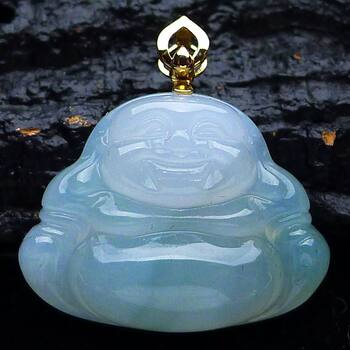 Myanmar jade buddha pendant women's 18k gold buckle natural jade pendant maitreya buddha laughing buddha 3.94g