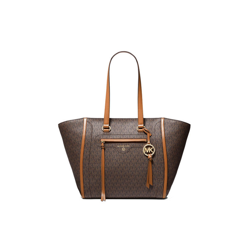 MICHAEL KORS MK Carine 中号老花拼色字母LOGO手提托特包 女款图片