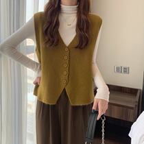 2023 early autumn new style knitted vest cardigan top womens V-neck single-breasted waistcoat sweater short sleeveless