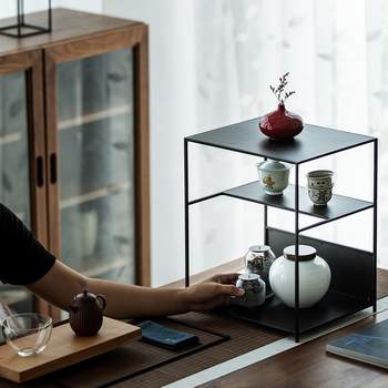 Iron-designed tea shed tea set storage rack tea space teapot tea cup rack display rack tea ceremony duobao pavilion antique rack