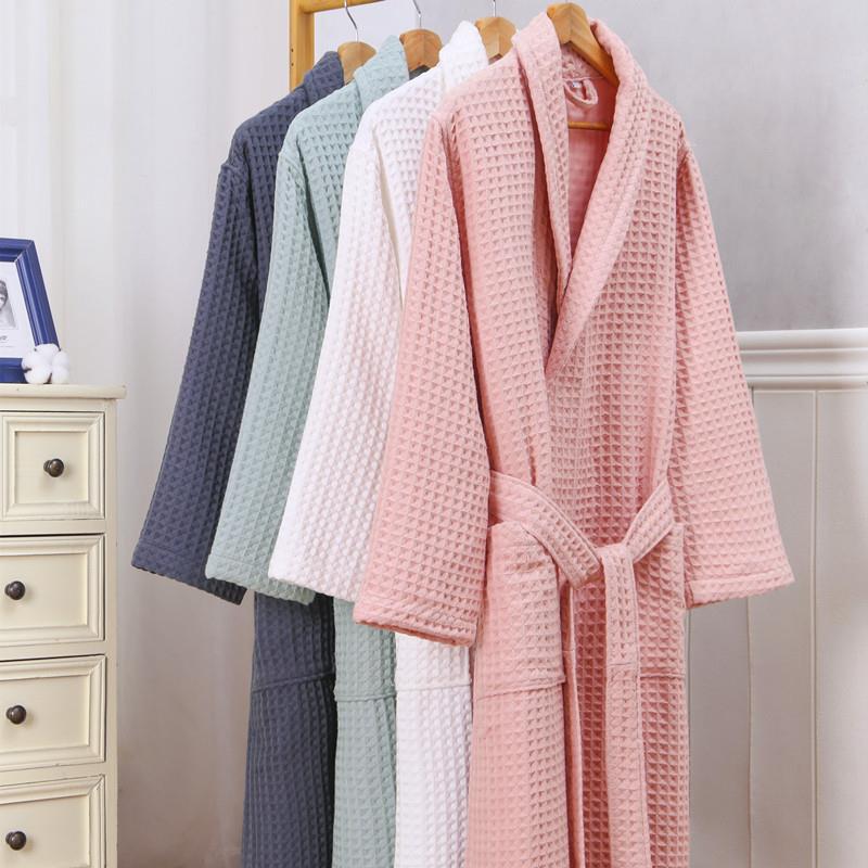 Hotel Pure Cotton Bathrobe Double-Layer Waffle Thickened Bathrobe for Men and Women Couple Pure Cotton Nightgown Long Towel Material Absorbent Hotel Pure Cotton Bathrobe Double-Layer Waffle Thickened Bathrobe for Men and Women Couple Pure Cotton Nightgown Long Towel Material Absorbent