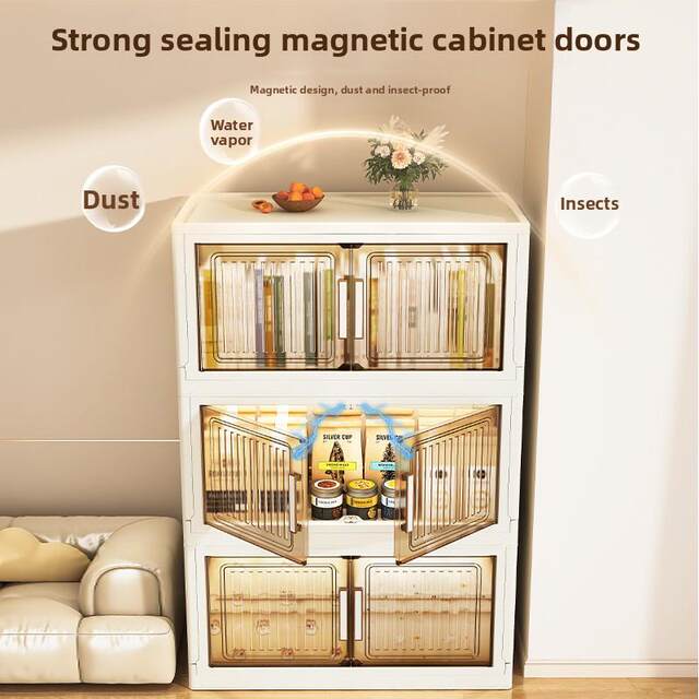 Thickened Snack Storage Rack Cabinet for Home Kitchen, Movable Storage Cabinet for Living Room, Foldable Floor Storage Cabinet, Bed Sheet Storage Cart
