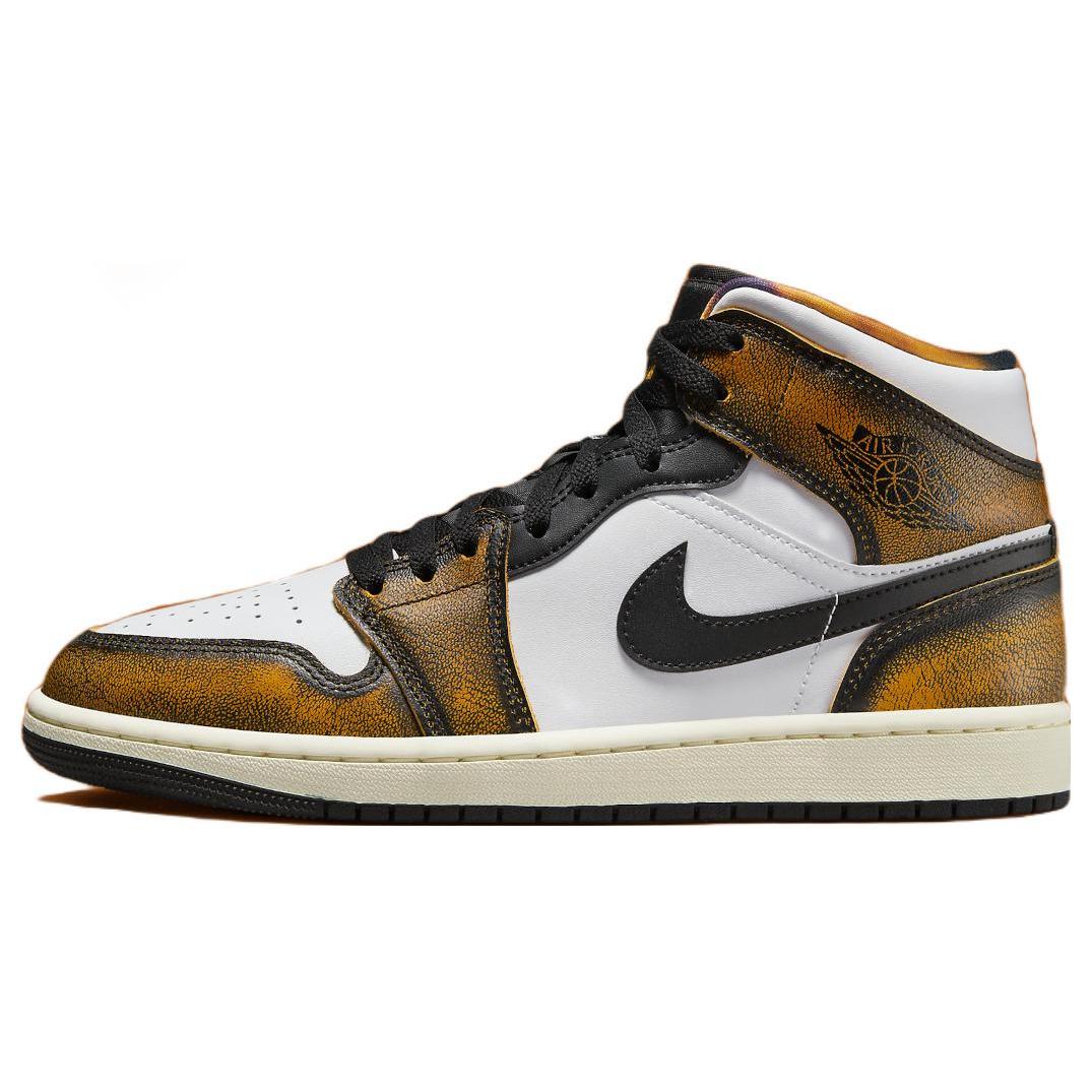 Jordan Air Jordan 1 Mid SE 潮流 中帮 复古篮球鞋 男款 白黄黑