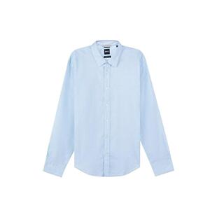 BOSS 男款 FW22 衬衫 浅蓝色 纯色单排扣翻领直筒休闲长袖 HUGO