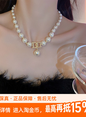 kaitin jewelry珍珠锁骨项链女轻奢多层颈链铜锆石金色毛衣链