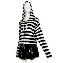 Knitted sweater in zipper striped top for women new European and American Gothic style long-sleeved hooded sweater coat short sweater