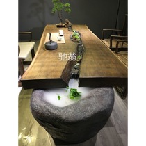 Tea table New Chinese style solid wood large board Zen flow tea table landscape integrated tea table and chair combination small apartment tea making