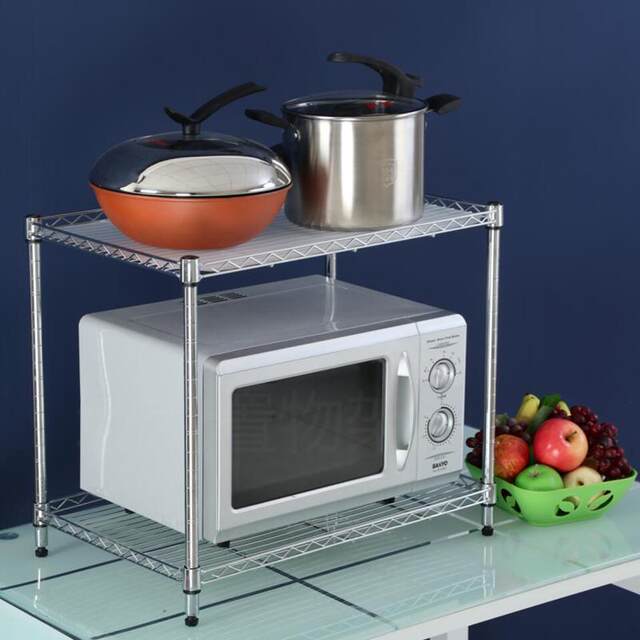 Stainless steel color rack desktop storage stainless steel color storage rack two-layer oven rack 2-layer microwave oven cabinet partition