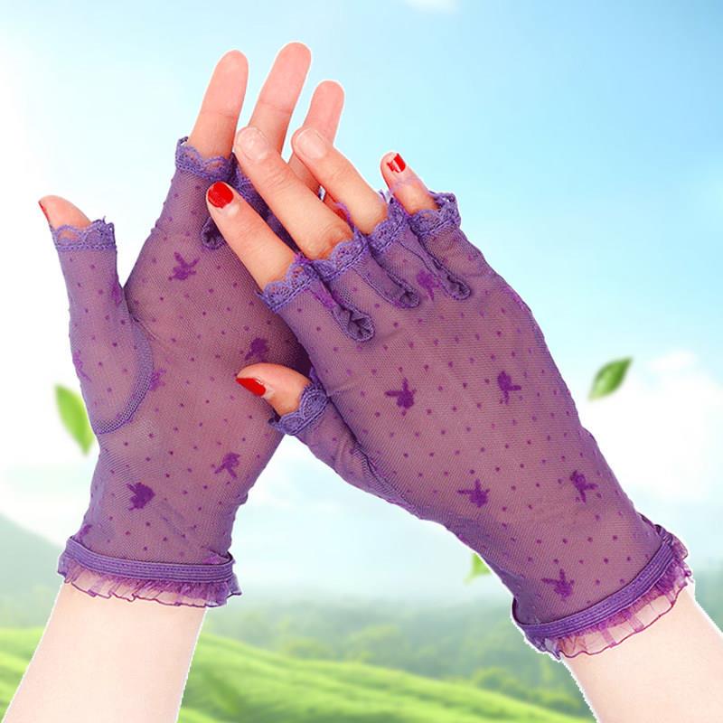 Jialixuan Lace Sun Protection Gloves Half-Finger Summer Women's Short Elastic Mesh Gloves, Lightweight, Breathable and Anti-Uv