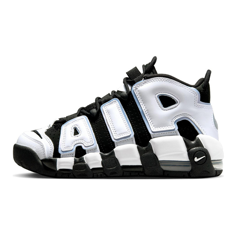 Nike Air More Uptempo 皮革 潮流 减震 中帮 儿童篮球鞋 黑白