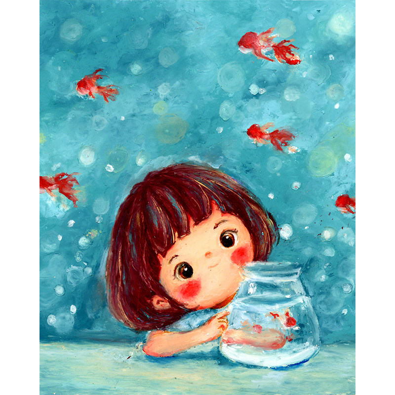 Pick up missed second kill] Guochao artist Ameow (golden fish full house) limited-edition painting to heal cute decorations-Taobao