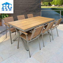 Outdoor courtyard plastic wood chair garden villa retractable long table waterproof simple leisure balcony outdoor anti-corrosion wood table and chairs
