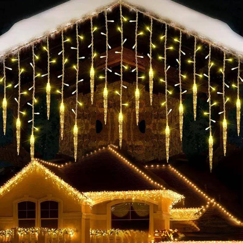 Led Icicle Ice Strip Lights Christmas Holiday Outdoor Garden Decoration Lights Ice Cone Curtain Lights Cross-Border Colorful Light Strings