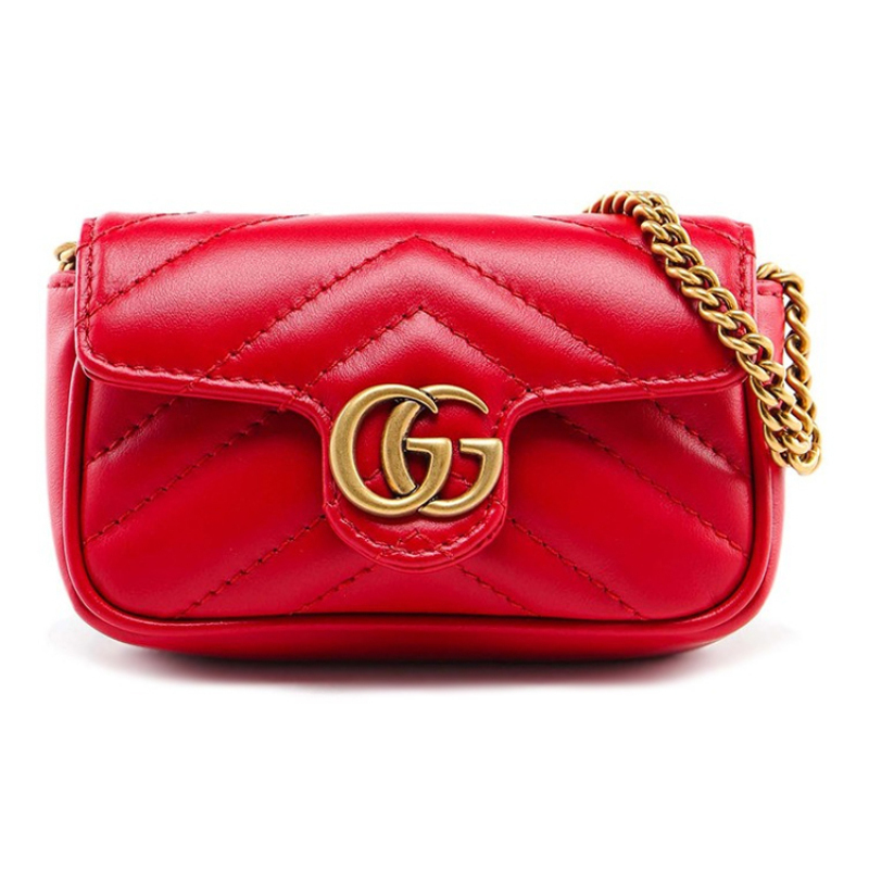 9.9 New Gucci/Gucci Gg Marmont Leather Red Women's Mini Handbag Coin Purse