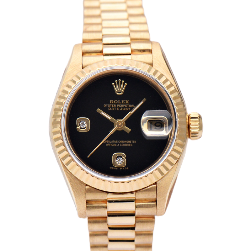 【Retail Price 70% off 】Rolex Datejust Gold Black Dial Without Text, Diamond-Studded Mechanical Women's Watch, Gold Rolex 69178