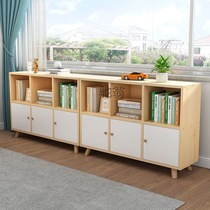 Solid wood bookcase storage cabinet integrated free combination grid cabinet with door childrens simple pine low bookshelf storage