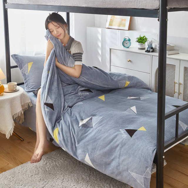 Class A milk velvet student dormitory bed three-piece set of bedding covers winter thickened double-sided coral velvet covers sheets 3