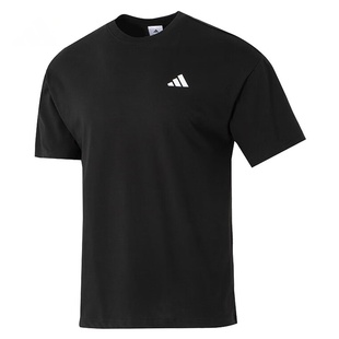 男款 adidas 運(yùn)動(dòng)休閑簡約圓領(lǐng)套頭短袖 T恤 黑色
