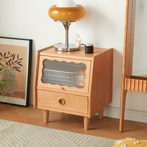 Nordic solid wood bedside table glass door small cherry wood retro furniture modern minimalist bedroom storage bedside table