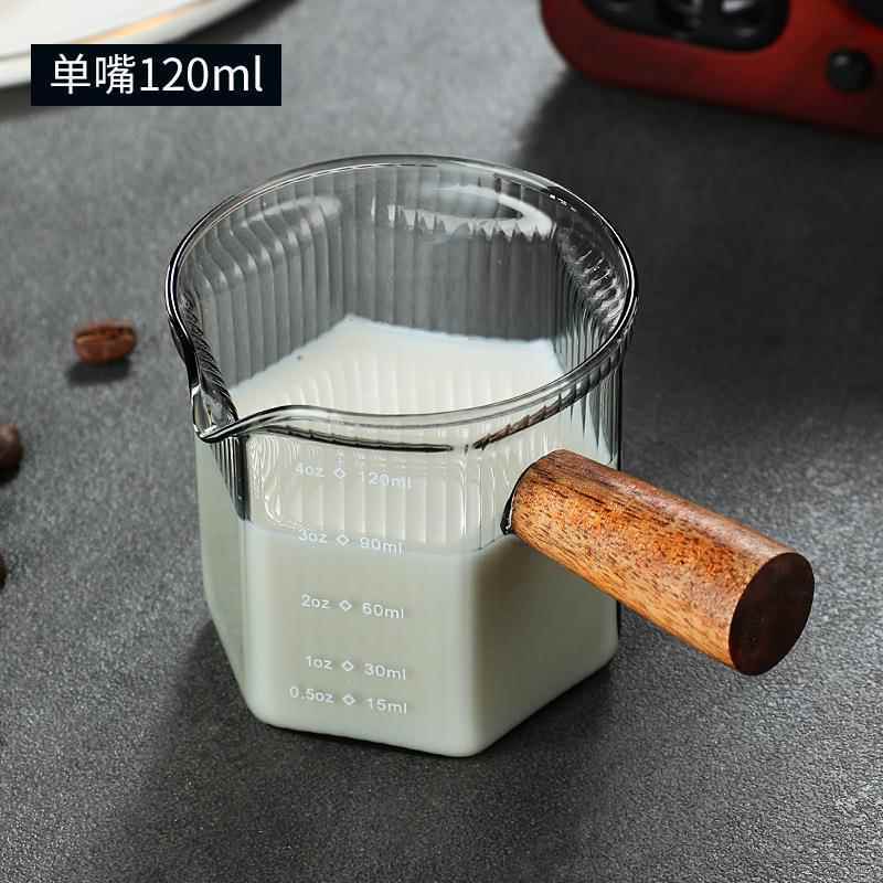 Transparent Milk Jug with Handle, Measuring Cup, Small Milk Cup, Wooden Handle Concentrated Cup, Glass Cup with Handle, Ins-Style Coffee Cup Transparent Milk Jug with Handle, Measuring Cup, Small Milk Cup, Wooden Handle Concentrated Cup, Glass Cup with Handle, Ins-Style Coffee Cup
