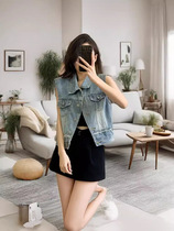 2024 spring and summer new light blue denim vest retro versatile slimming layered top