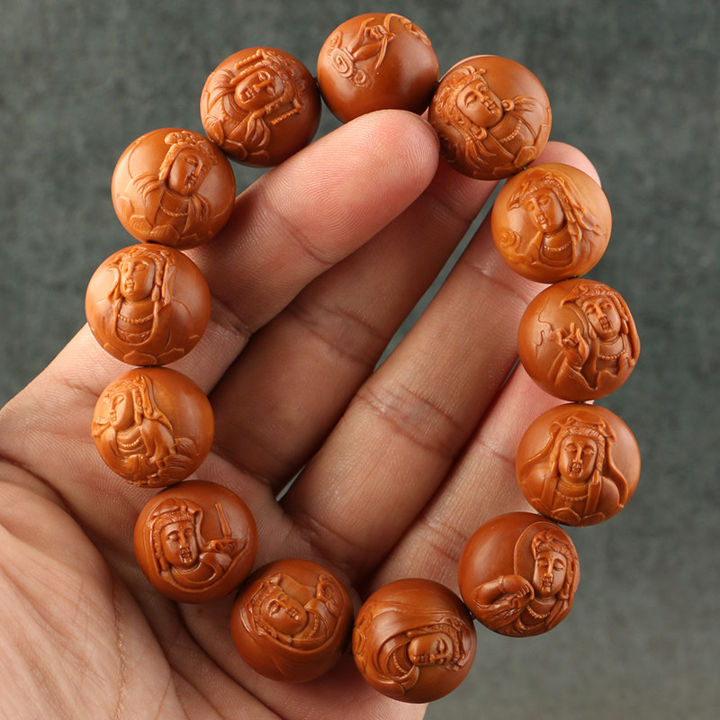 1 8x1 8cm Zhengyuan (Guanyin) Chen Dream Works Olive Olive Nuclear Sculpture Triple Flower Old Oil Core Positive Round Hand Strings