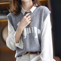 Spring and Autumn Womens Round Neck Wool Vest Knitted Pullover Jacquard Loose 23 New Style Versatile Top Bottoming Waistcoat