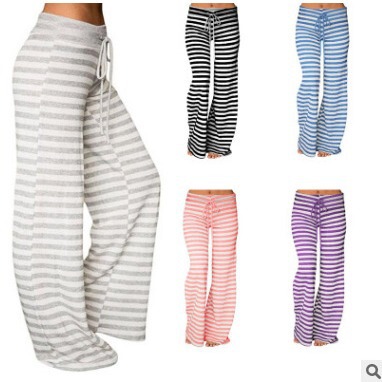 Ebay Hot-Selling Foreign Trade Products 2024 European and American Women's Fashion Striped Wide-Leg Drawstring High-Waisted Palace-Style Yoga Pants