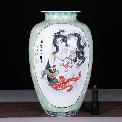 Oversized vase decoration National teacher Sun Xinshui entered the room disciple Xiao Lihuichun hand-painted dragon and phoenix auspicious vase