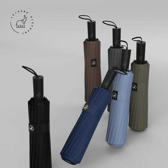 16骨加厚加粗抗强风伞三折手开伞纯色商务雨伞实木柄伞男