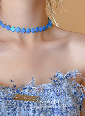 kaitin jewelry蓝色菱形贝壳串珠项链度假风锁骨链多款可选