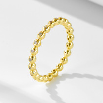 Simple niche light luxury high-end small round beads inlaid with diamond sterling silver ring womens European and American ins personality cold style ring