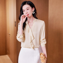 Silk shirt for women 2024 new summer long-sleeved V-neck fungus fashionable mulberry silk top