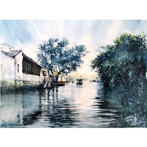 (Hand-painted by famous artist) Lu Yongs Jiangnan Scenery hand-painted landscape watercolor on paper Landscape painting collection