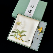 Su embroidered silk pure hand embroidered scarf velvet flower brooch set box Autumn Fragrance Chinese style handicrafts gift giving