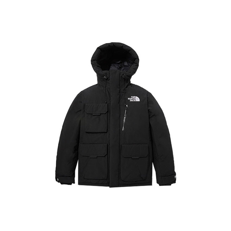 北面THE NORTH FACE 纯色Logo标识多口袋抽绳连帽羽绒服 男女同款