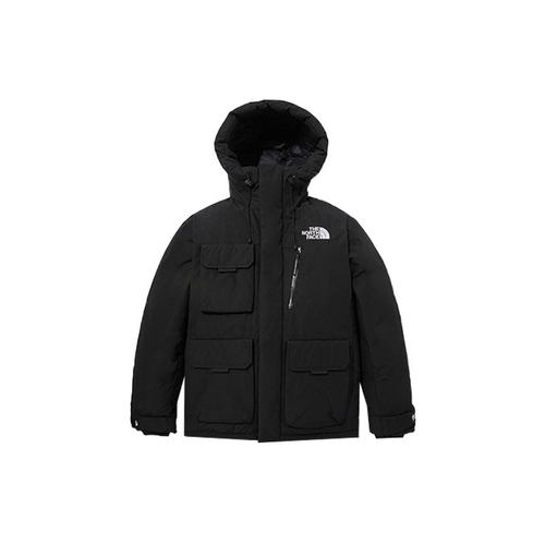 北面THE NORTH FACE 纯色Logo标识多口袋抽绳连帽羽绒服 男女同款
