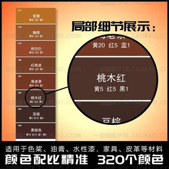 调色卡配方比例色卡家具维修皮衣皮革色粉油漆色膏喷漆上色教程卡
