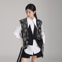 Zhongchuang Rizhen 2023 Autumn Heavy Industry Jacquard Embroidery Thread Vest Design Sleeveless Cardigan Fake Two-piece Blazer