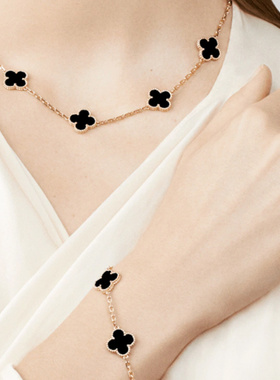 9.9/9.8新梵克雅宝五枚四叶草黑玛瑙 18k金 手链女款 黑色