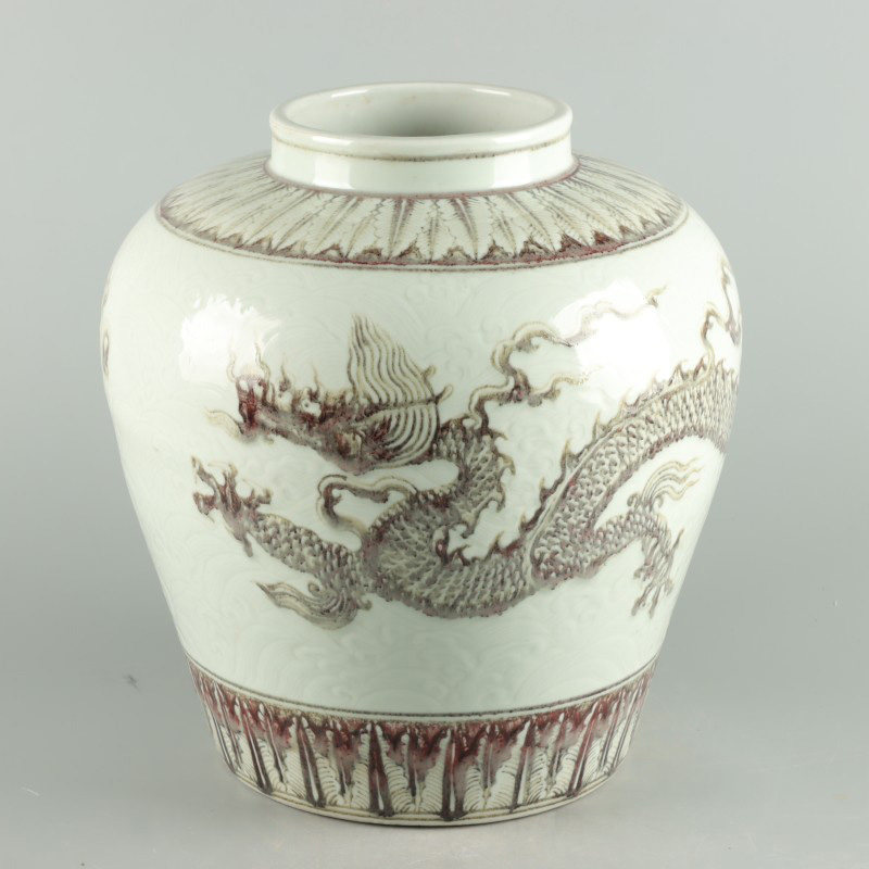 (Ghost City) CQ4712 old hidden sea water glaze red dragon pattern pot