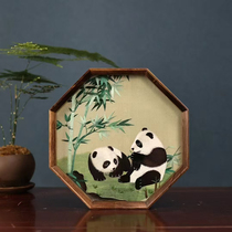 Exquisite gift box pure handmade Suzhou embroidery double-sided embroidered walnut wood ornament Bamboo Panda intangible cultural heritage business souvenir