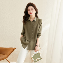 Designed knitted sweater tops for women 2023 outer wear slimming spring dress splicing fake two-piece short knitted bottoming shirt for women