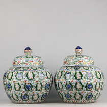 JP0228 old collection Ming Jiajing style blue and white bucket color window opening character story longevity pattern lid jar