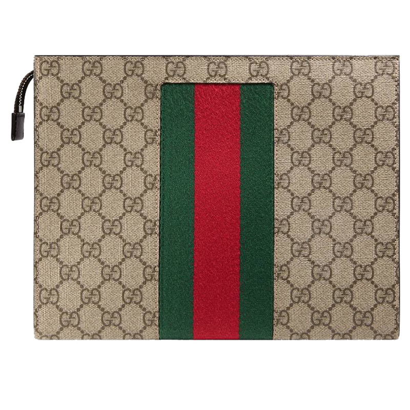 Brand New Gucci Unisex Classic Logo Red and Green Striped Clutch Bag