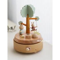 Cute music box wooden mini rotating music box as a creative birthday gift for children girls and boys
